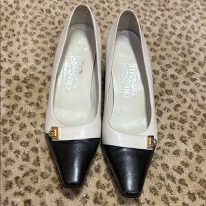 Salvatore Ferragamo Black and Cream Loafers
